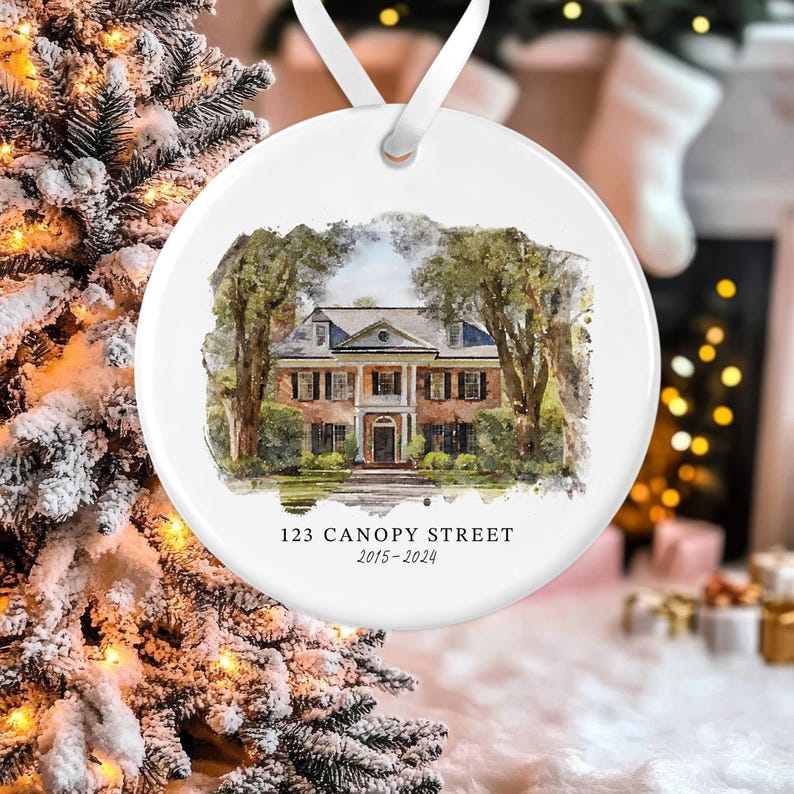 Custom Watercolor House Ornament, Personalized Home Christmas Ornament, Personalized Christmas Ornament Gift, Housewarming 画像 7