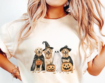 Watercolor Halloween Dogs png Design, Golden Retriever Sublimation Png Design, Tshirt Graphic, Mug Png, Digital Download, Clip Art File