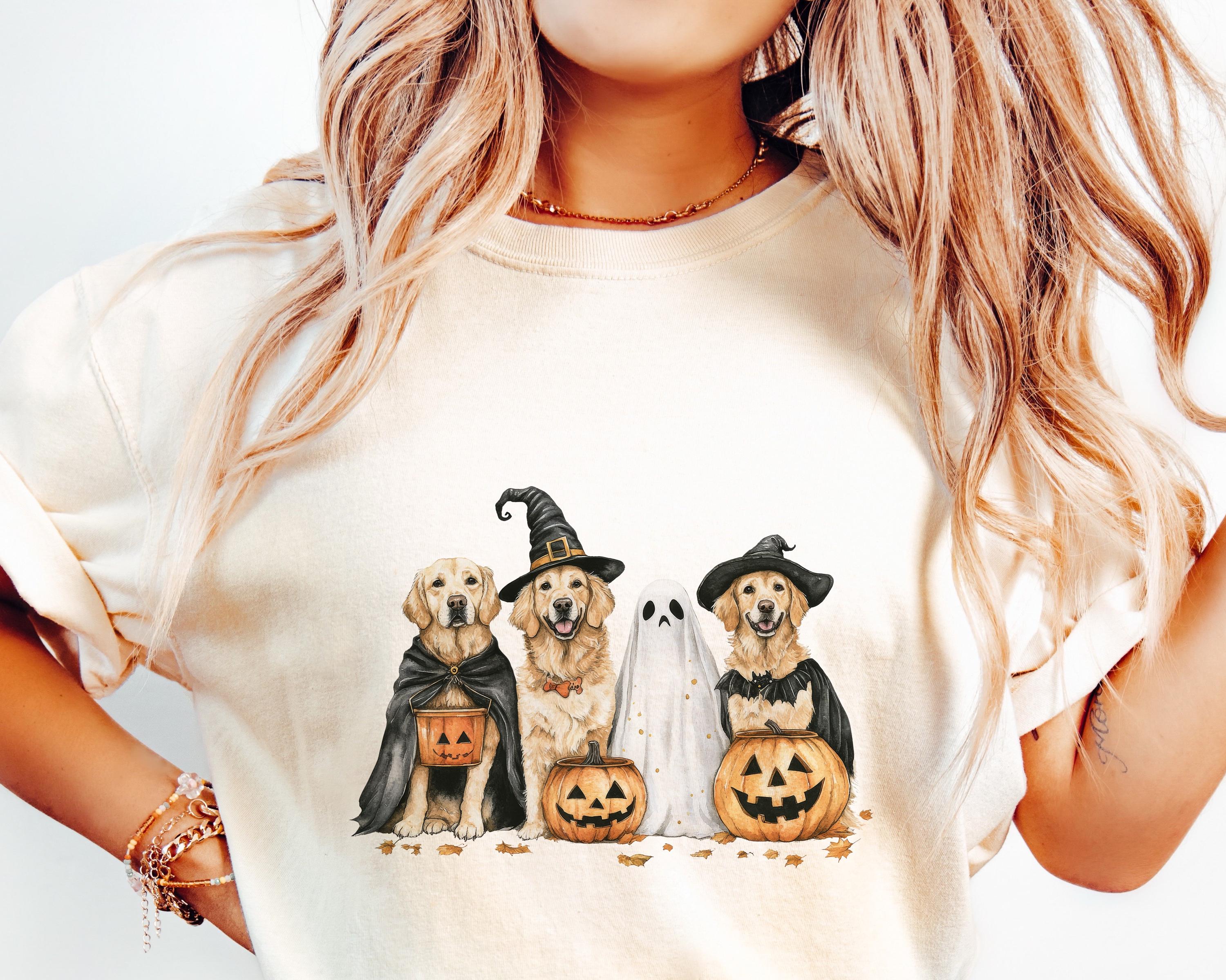 Watercolor Halloween Dogs Png Design, Golden Retriever Sublimation Png ...