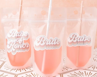 Bridal Party Drink Pouches, Bachelorette Drink Pouch, Retro Bride, Disposable Drink Pouch, Plastic Drinkware, Reusable Pouch for Party