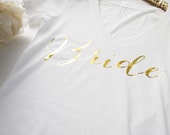 Gold Foil Bride Tee, Bridesmaid Tee, Wedding T-Shirt, Calligraphy Tank, Bride Gift, Bridesmaid Gift, Maid of Honor Gift