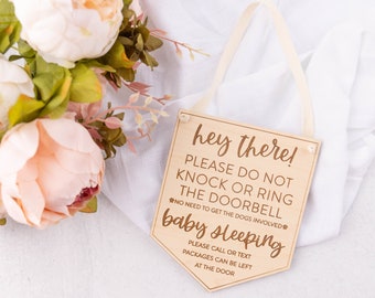 Baby Sleeping Sign, Please Do Not Knock or Ring Doorbell Wood Sign, Do Not Disturb, Baby Shower Gift, Gift for New Parents, New Mom