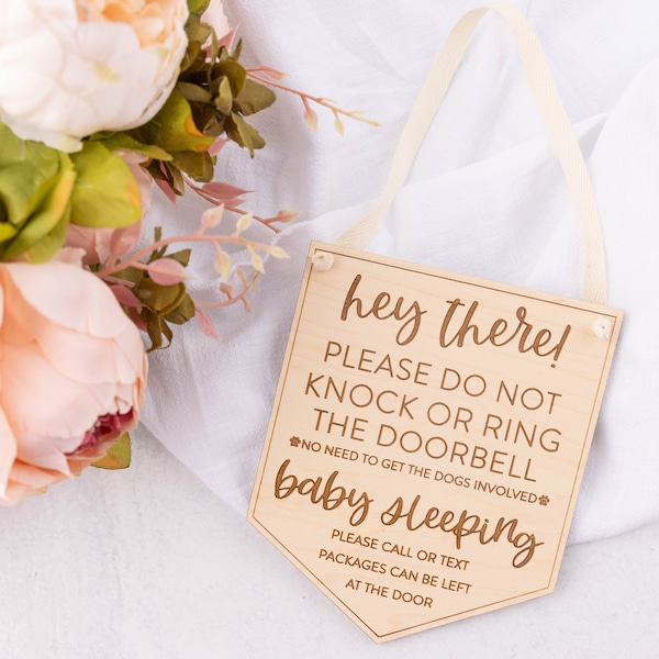 Baby Sleeping Sign, Please Do Not Knock or Ring Doorbell Wood Sign, Do Not Disturb, Baby Shower Gift, Gift for New Parents, New Mom