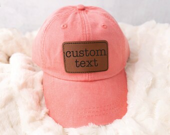 Custom Text Patch Hat, Leopard Print Hat, Pigment Dyed Hat, Gift for Bridal Party, Friend, Sister, Daughter, Number Hat, Leatherette Patch