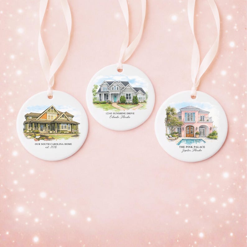 Custom Watercolor House Ornament, Personalized Home Christmas Ornament, Personalized Christmas Ornament Gift, Housewarming 画像 4