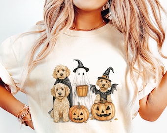 Watercolor Halloween Dogs png Design, Goldendoodle Sublimation Png Design, Doodle png, Tshirt Graphic, Mug Png, Digital Download, Clipart
