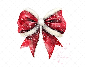 Noeud rouge scintillant avec bordure en fourrure Png, sublimation de Noël, téléchargement immédiat de père Noël, clipart, sublimation tendance png, ambiance de vacances