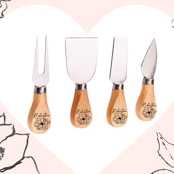 Engraved Cheese Knife Set, Personalized Charcuterie Utensils, Housewarming Gift