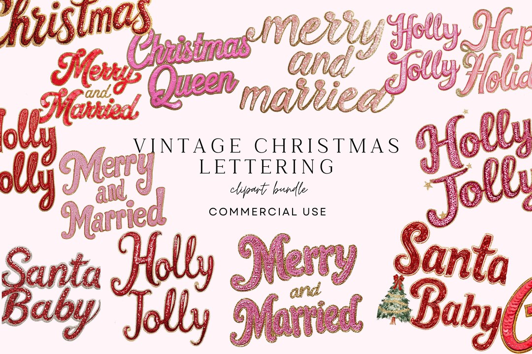 Vintage Lettering Christmas Bundle Png, Girlie Chic Design, Coquette ...