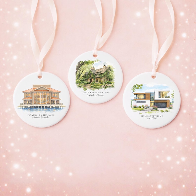 Custom Watercolor House Ornament, Personalized Home Christmas Ornament, Personalized Christmas Ornament Gift, Housewarming 画像 2
