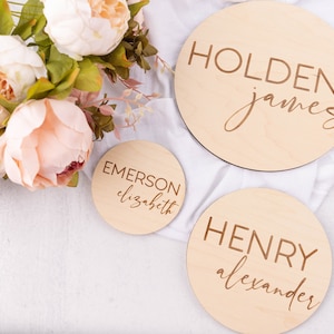 Engraved Baby Name Sign, Newborn Photo Prop, Wooden Name Sign, Modern Birth Announcement, Baby Name Plaque, Name Announcement for Hospital image 2