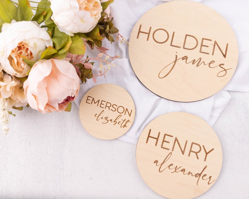 Engraved Baby Name Sign, Newborn Photo Prop, Wooden Name Sign, Modern Birth Announcement, Baby Name Plaque, Name Announcement for Hospital image 2