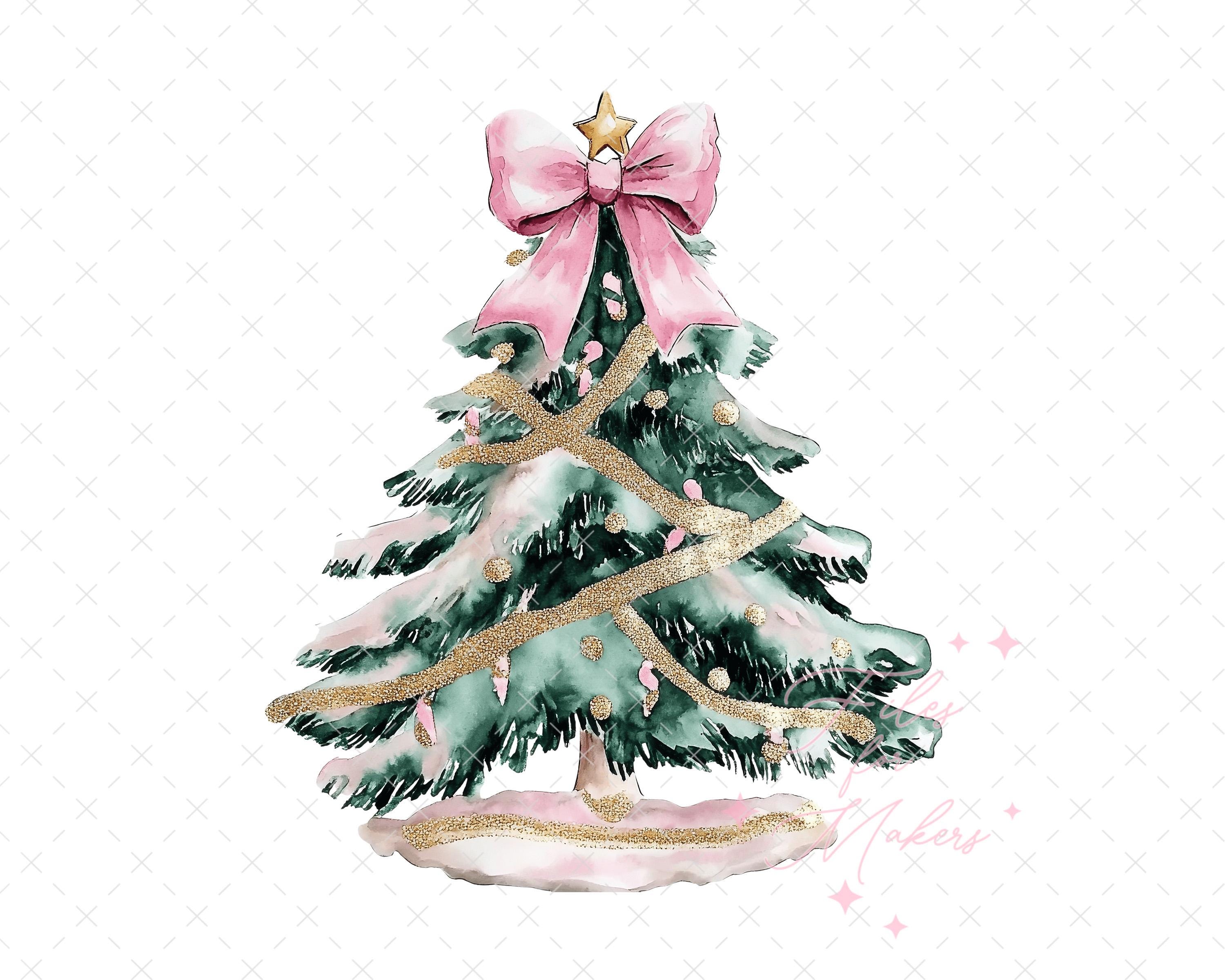 Coquette Christmas Tree With Pink Bow Clipart Bundle, Png Clipart Set ...
