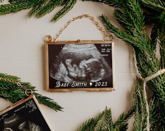 Baby Ultrasound Ornament 2023, Gold Frame Sonogram Ornament, Pregnancy Announcement Ornament, Custom, Personalized, Keepsake Christmas Gift