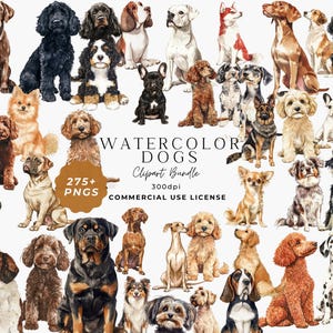 Klassieke aquarel hond pngs, aquarel huisdier clipart bundel, coquette hond sublimatie ontwerpen, digitale download, vakantie thema huisdier pngs, kunst