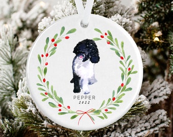 Black & White Doodle Christmas Wreath Ornament, Black Golden Doodle, Labradoodle, Dog Ornament, Golden Doodle Owner, Personalized Ornament