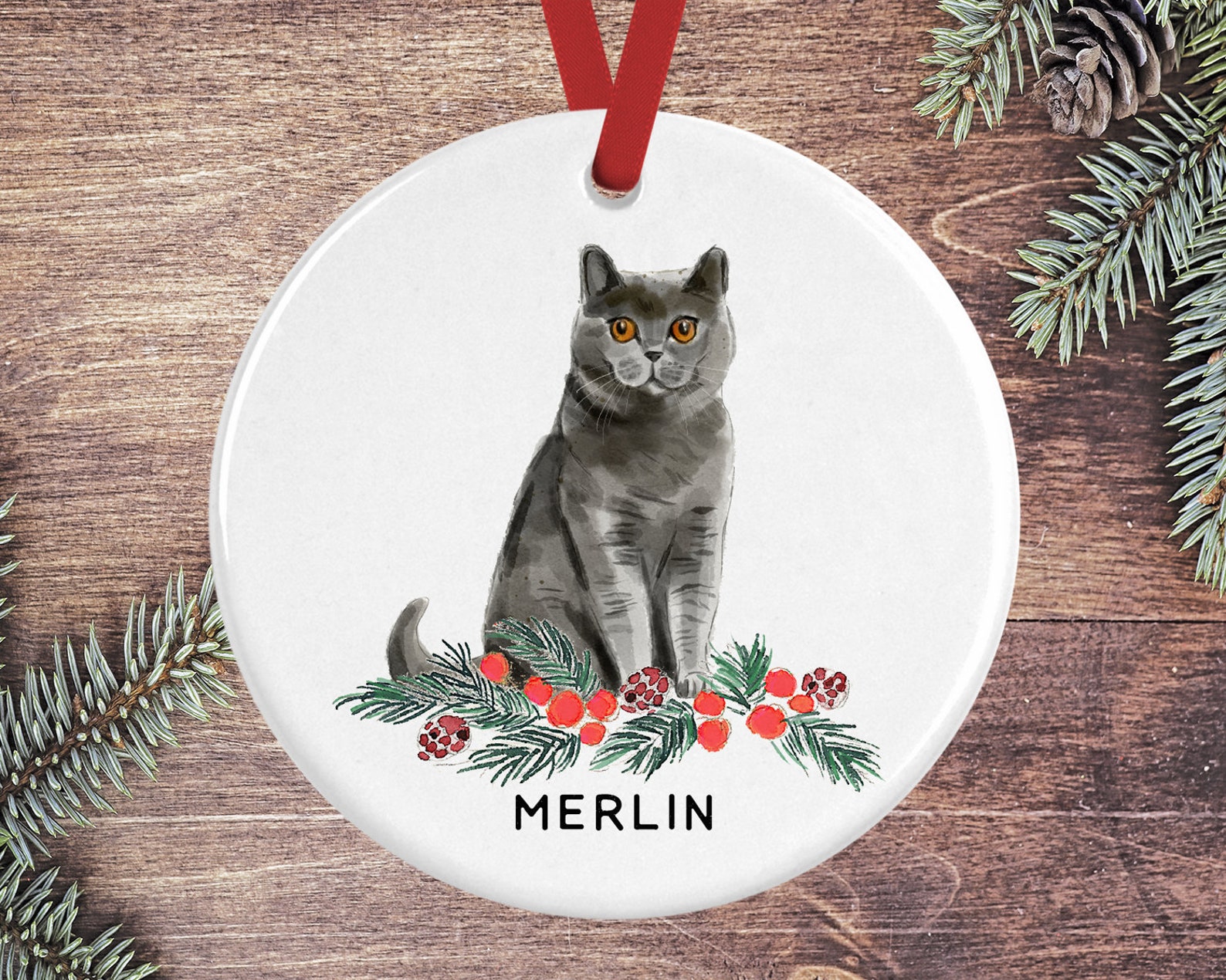 Fluffy Gray Cat Christmas Ornament Grey Cat Personalized Etsy