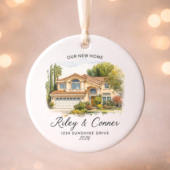 Our First Home Ornament, Custom Watercolor House Christmas Ornament,Personalized Christmas Ornament Gift, Housewarming, New Home