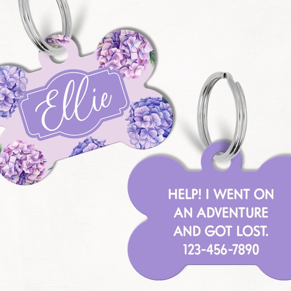 Purple and Pink Hydrangea Flower Custom Dog Tag, Double Sided Dog Tag, Floral Dog Tag, Pink Floral Dog Tag, Cat ID Tag