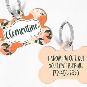 Orange Blossom Personalized Dog Tag, Custom Dog Tag, Double Sided Dog Tag, Floral Dog Tag, Citrus Print Pet Tag, Florida Dog Tag