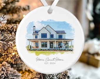 Custom Home Ornament, Custom Watercolor House Christmas Ornament,Personalized Christmas Ornament Gift, Housewarming