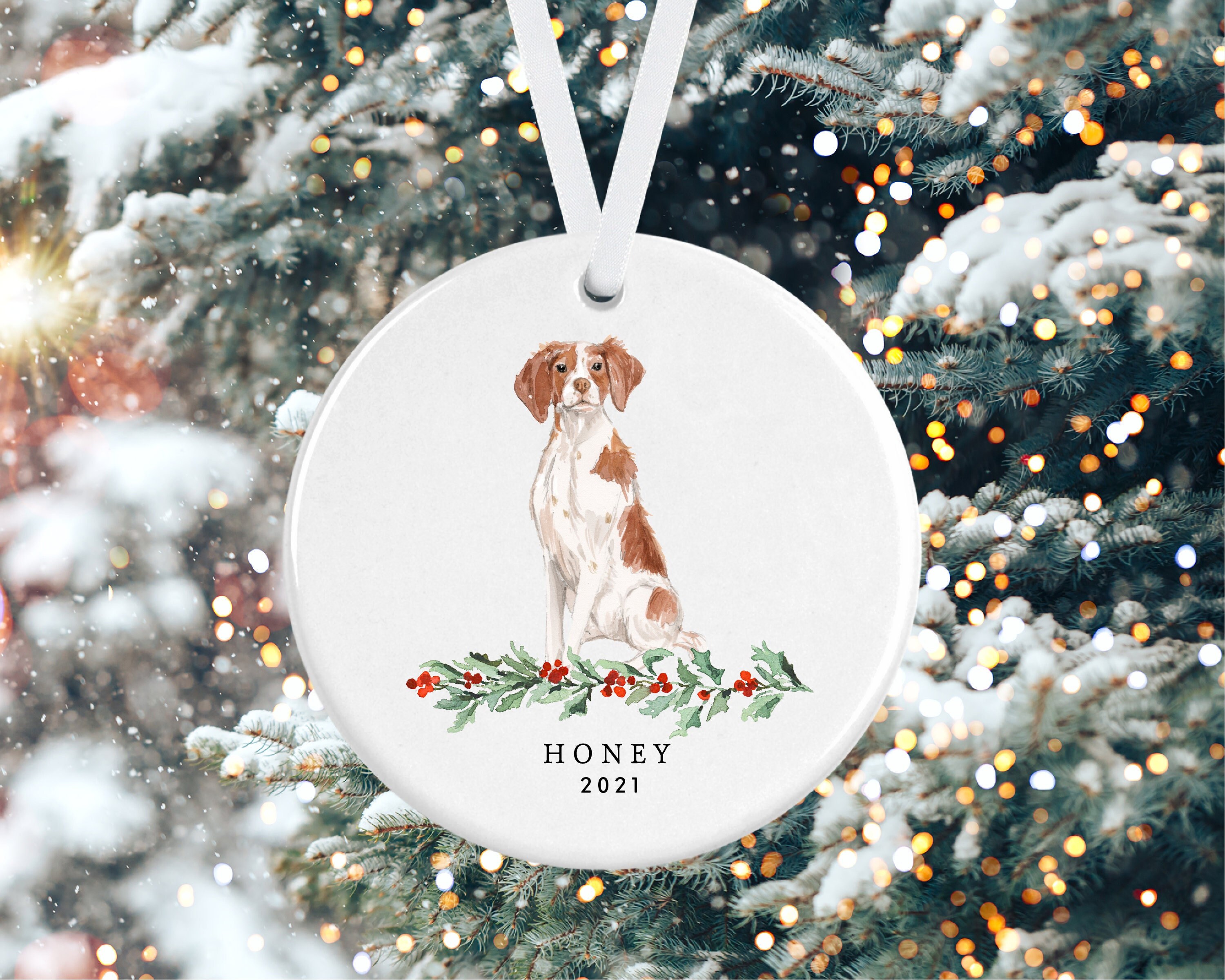 brittany dog christmas ornament