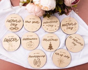 My First Milestone Signs, Engraved Milestones for Baby's First Year, Baby Shower, Gift for New Parents, Newborn Photo Props, Wood Discs