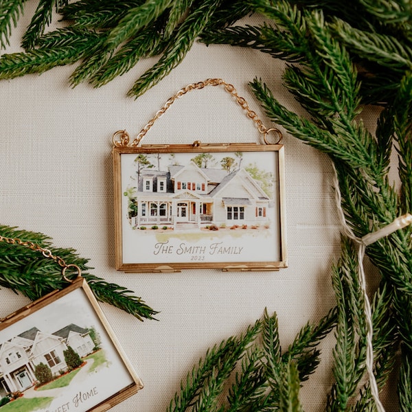 Watercolor House Framed Ornament, Watercolor House Portrait Ornament, New Home, Home Sweet Home, House Painting, Christmas, Childhood Home