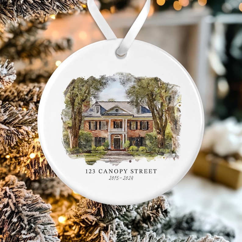 Custom Watercolor House Ornament, Personalized Home Christmas Ornament, Personalized Christmas Ornament Gift, Housewarming 画像 1