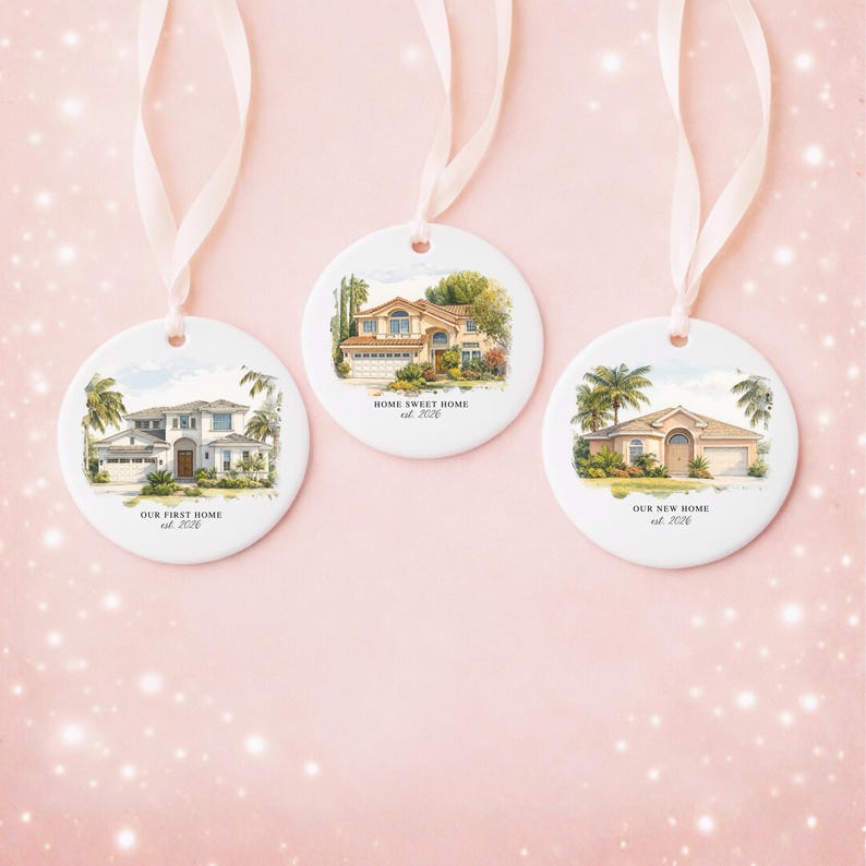 Custom Watercolor House Ornament, Personalized Home Christmas Ornament, Personalized Christmas Ornament Gift, Housewarming 画像 3