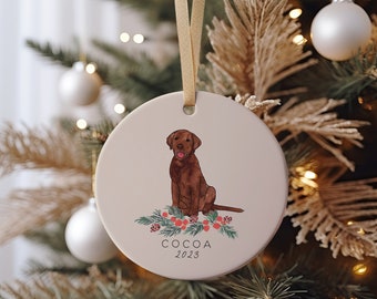Chocolate Lab, Brown Labrador Retriever Ornament, Retriever Christmas Gift, Dog Ornament, Custom Christmas Gift, Personalized Ornament