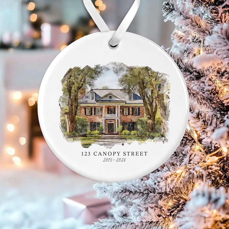 Custom Watercolor House Ornament, Personalized Home Christmas Ornament, Personalized Christmas Ornament Gift, Housewarming 画像 8