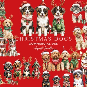 Christmas Dogs Clipart Bundle png Design, Watercolor Dog Png, Holiday Boxer, Doodle, Sublimation Design, Tshirt Graphic, Digital Download