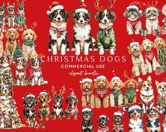 Christmas Dogs Clipart Bundle png Design, Watercolor Dog Png, Holiday Boxer, Doodle, Sublimation Design, Tshirt Graphic, Digital Download