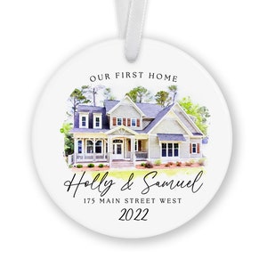 Our First Home Ornament, Custom Watercolor House Christmas Ornament,Personalized Christmas Ornament Gift, Housewarming, New Home image 2