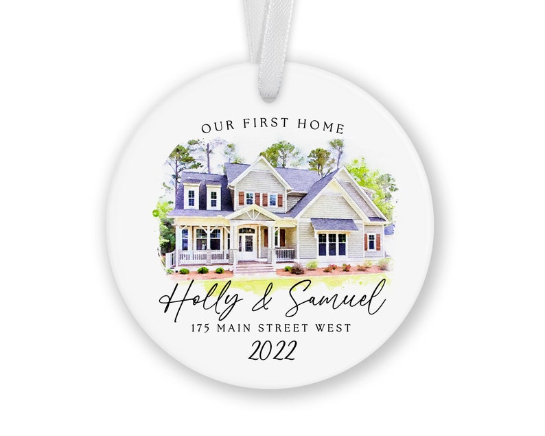 Our First Home Ornament, Custom Watercolor House Christmas Ornament,Personalized Christmas Ornament Gift, Housewarming, New Home image 2