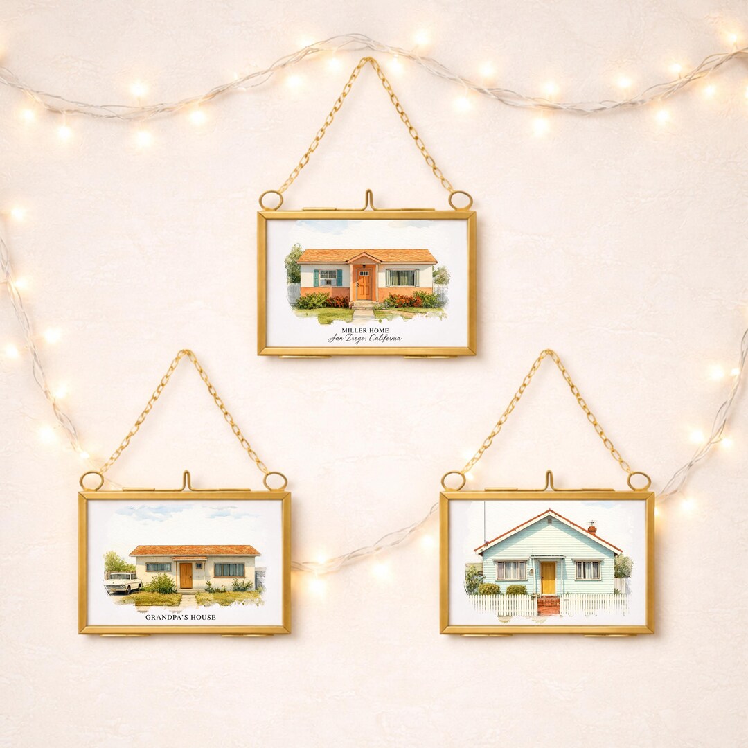 Custom Watercolor Portrait in Gold Frame Ornament, Personalized House ...