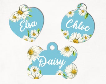 Daisy Floral Blue Personalized Dog Tag, Custom Dog Tag, Double Sided Dog Tag, Floral Dog Tag, Daisy Print Pet Tag, Daisy Dog Tag