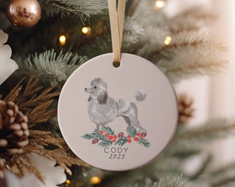 Gray Poodle Christmas Ornament, Standard Poodle Christmas Gift, Grey Poodle, Dog Ornament, Custom Christmas Gift, Personalized Ornament