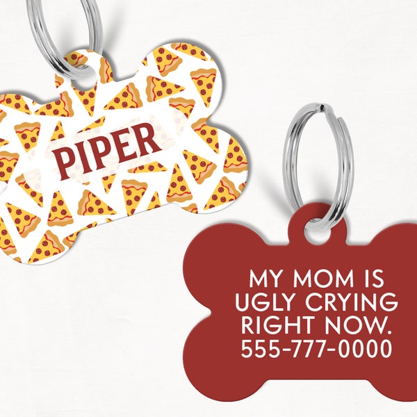 Pizza Personalized Dog Tag, Custom Dog Tag, Double Sided Dog Tag, Floral Dog Tag, Junk Food, Foodie