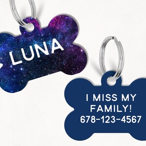 Galactic Personalized Dog Tag, Space Custom Dog Tag, Double Sided Dog Tag, Outer Space Dog Tag, Cursive Dog Tag, Cat ID Tag, Celestial