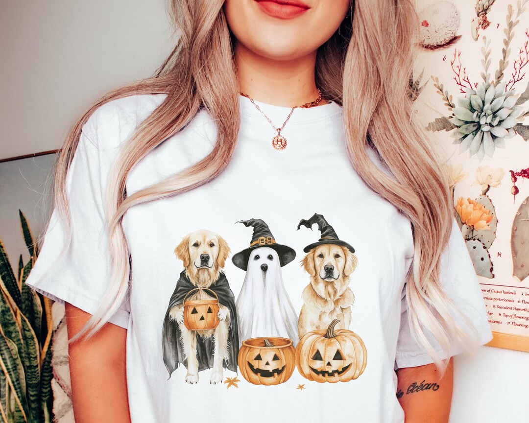 Watercolor Halloween Dogs Png Design, Golden Retriever Sublimation Png ...