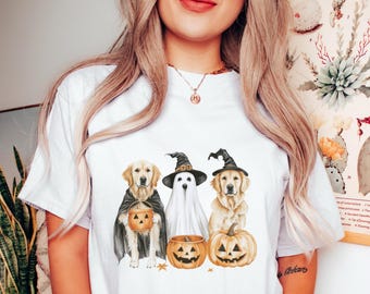 Aquarell Halloween Hunde Png Design, Golden Retriever Sublimation Png Design, Tshirt Grafik, Becher Png, digitaler Download, Clip Art Datei