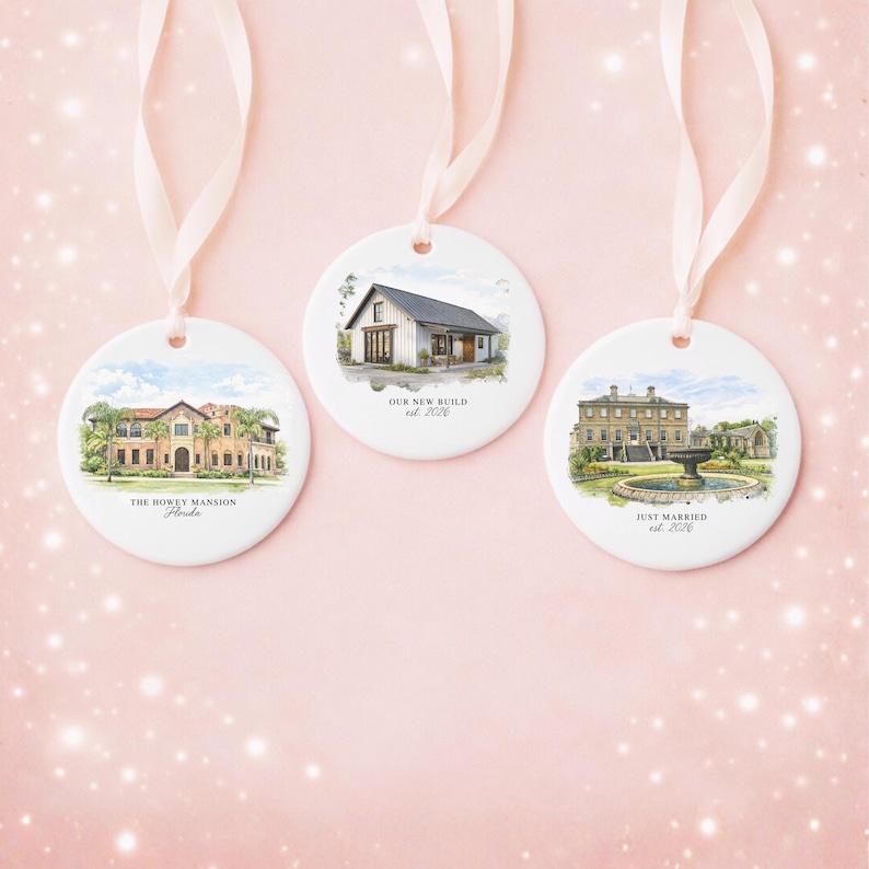 Custom Watercolor House Ornament, Personalized Home Christmas Ornament, Personalized Christmas Ornament Gift, Housewarming 画像 6