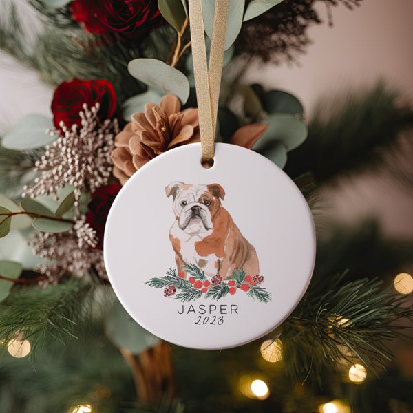 English Bulldog Christmas Ornament, Bull Dog Christmas Gift, Custom Tree Decor, Dog Ornament, Custom Christmas Gift, Personalized Ornament