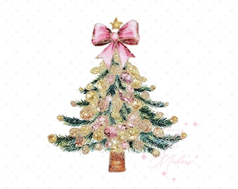 Coquette Pink Bow Christmas Tree Png, Glitter Tree Sublimation Design, Sequin, Digital Download, Clipart, Trending png, Holiday
