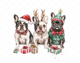 French Bulldog Christmas png Design, Watercolor Dog Png, Holiday Frenchie Sublimation Design, Tshirt Graphic, Digital Download