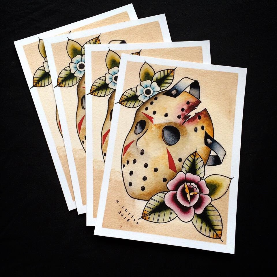 Horror Halloween Jason Mask Tattoo Flash Print by Michelle Etsy