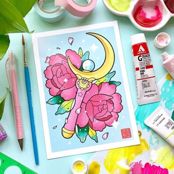 anime kawaii tattoo flash moon wand cute scout printmichelle coffee