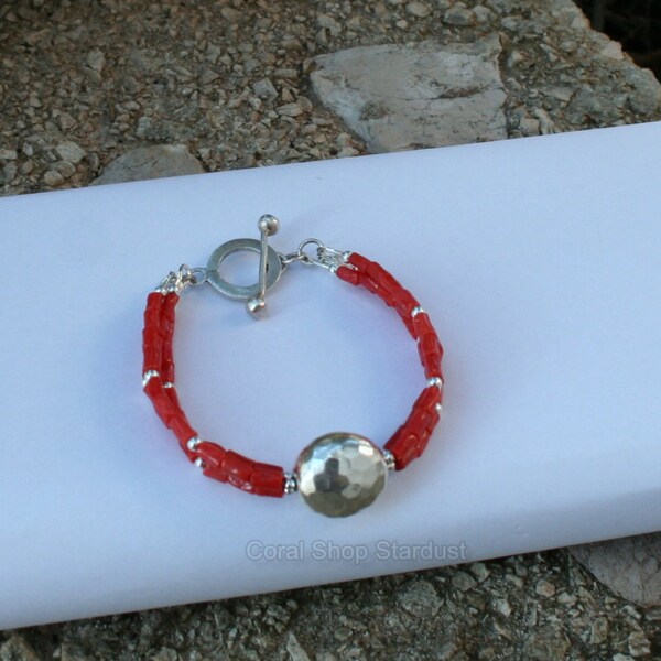 Multistrand Red Coral Bracelet, Mediterranean Coral, 925 Silver Bracelet, Unique Small Bead Bracelet, Multi Strand Bridal Bracelet, Bohemian